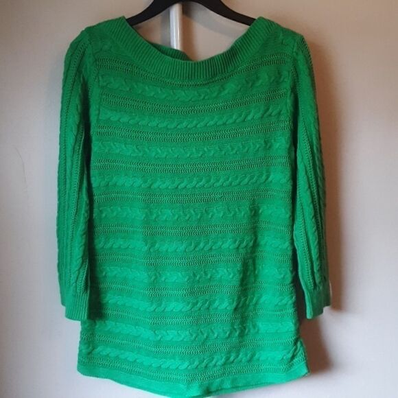 EUC VINTAGE CHAPS KELLY GREEN CABLE KNIT SWEATER PXL - Picture 1 of 4